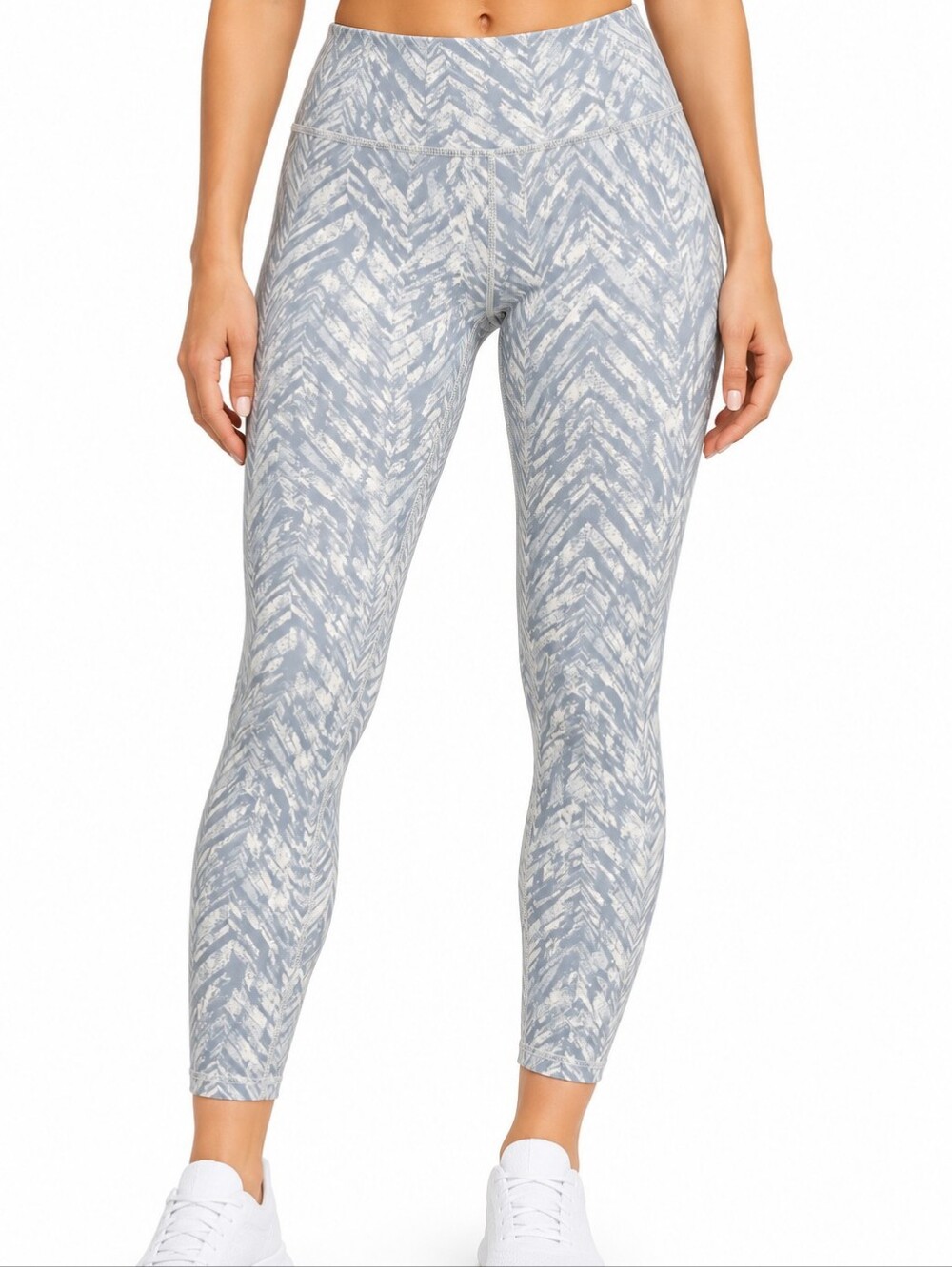 RBX Light Gray & White Chevron-Print High-Rise Leggings NWT